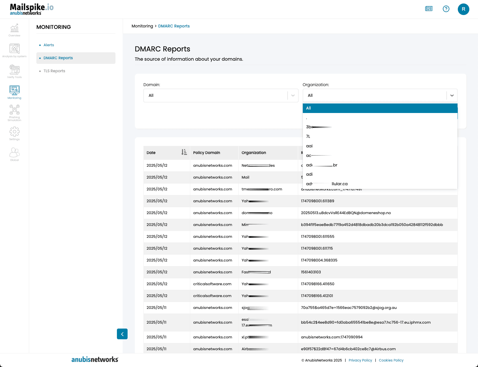 Mailspike Platform DMARC Reports Overview